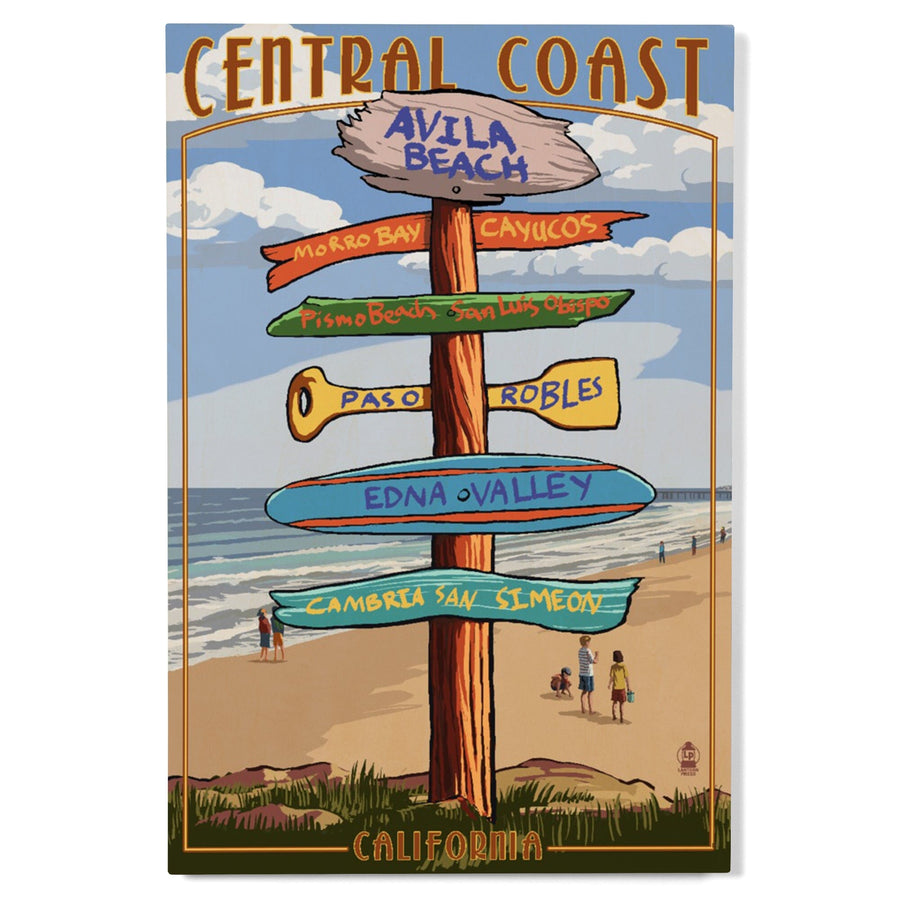Avila Beach, California, Destination Signpost, Beach, Lantern Press Artwork, Wood Signs and Postcards Wood Lantern Press 