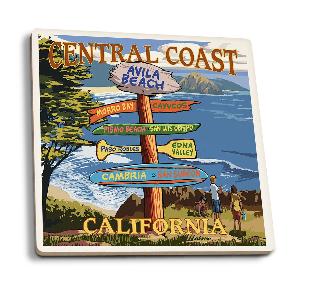 Avila Beach, California, Destination Signpost, Lantern Press Artwork, Coaster Set Coasters Lantern Press 