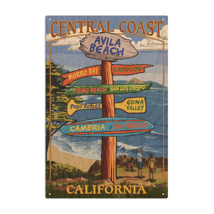 Avila Beach, California, Destination Signpost, Lantern Press Artwork, Wood Signs and Postcards Wood Lantern Press 10 x 15 Wood Sign 