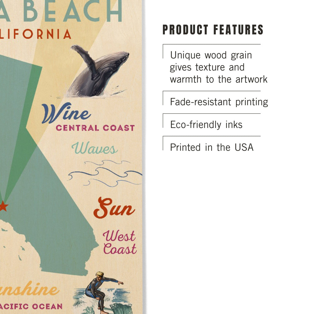 Avila Beach, California, Typography & Icons, Lantern Press Artwork, Wood Signs and Postcards Wood Lantern Press 