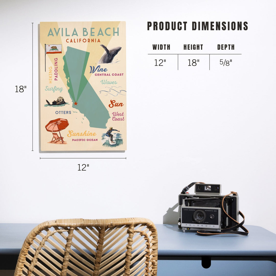 Avila Beach, California, Typography & Icons, Lantern Press Artwork, Wood Signs and Postcards Wood Lantern Press 