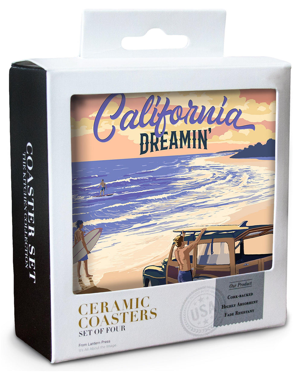 Avila Beach, California, Woody on Beach, California Dreamin, Lantern Press Artwork, Coaster Set Coasters Lantern Press 