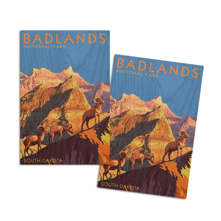 Badlands National Park, South Dakota, Bighorn Sheep, Lantern Press Artwork, Wood Signs and Postcards Wood Lantern Press 4x6 Wood Postcard Set 