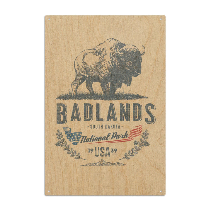 Badlands National Park, South Dakota, Buffalo, Contour, Wood Signs and Postcards Wood Lantern Press 10 x 15 Wood Sign 