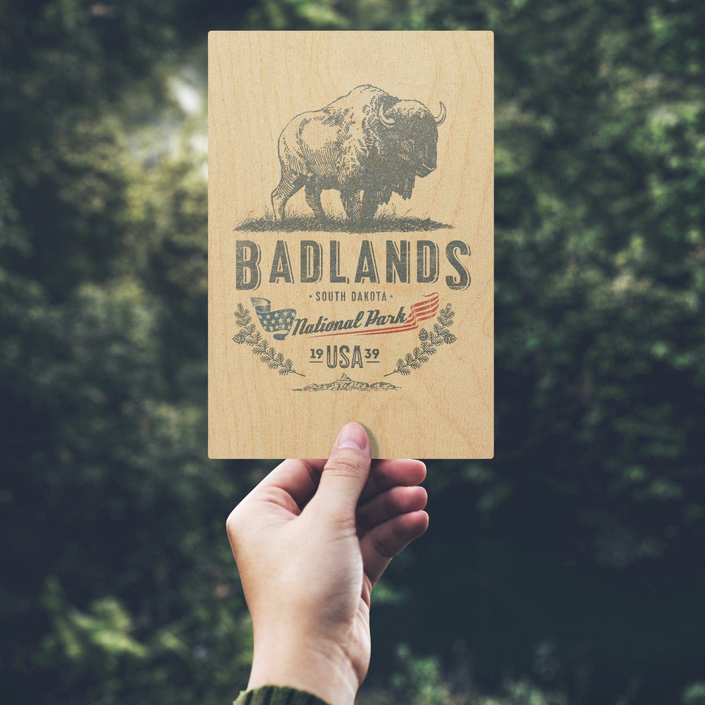 Badlands National Park, South Dakota, Buffalo, Contour, Wood Signs and Postcards Wood Lantern Press 