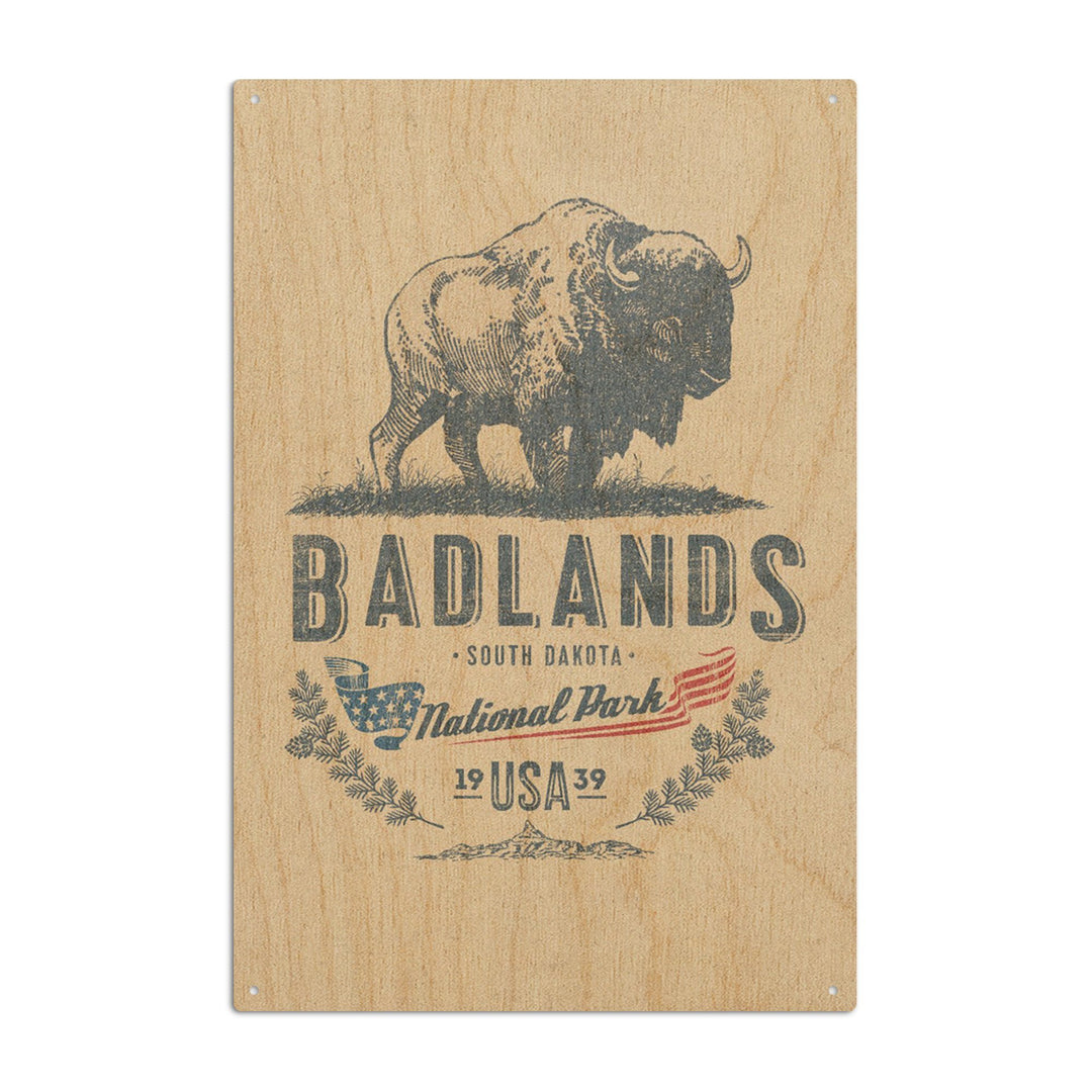 Badlands National Park, South Dakota, Buffalo, Contour, Wood Signs and Postcards Wood Lantern Press 6x9 Wood Sign 