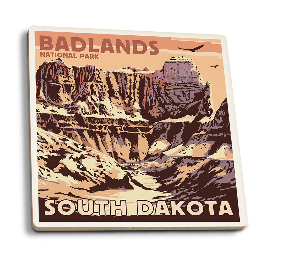 Badlands National Park, South Dakota, Castle Rock, Lantern Press Artwork, Coaster Set Coasters Lantern Press 