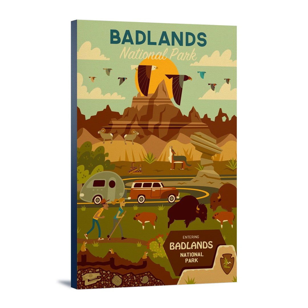 Badlands National Park, South Dakota, Geometric National Park Series, Lantern Press Artwork, Stretched Canvas Canvas Lantern Press 12x18 Stretched Canvas 