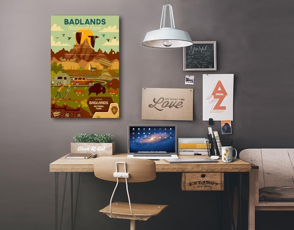 Badlands National Park, South Dakota, Geometric National Park Series, Lantern Press Artwork, Stretched Canvas Canvas Lantern Press 