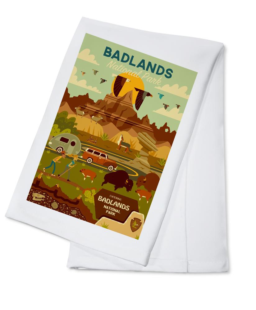 Badlands National Park, South Dakota, Geometric National Park Series, Lantern Press Artwork, Towels and Aprons Kitchen Lantern Press 