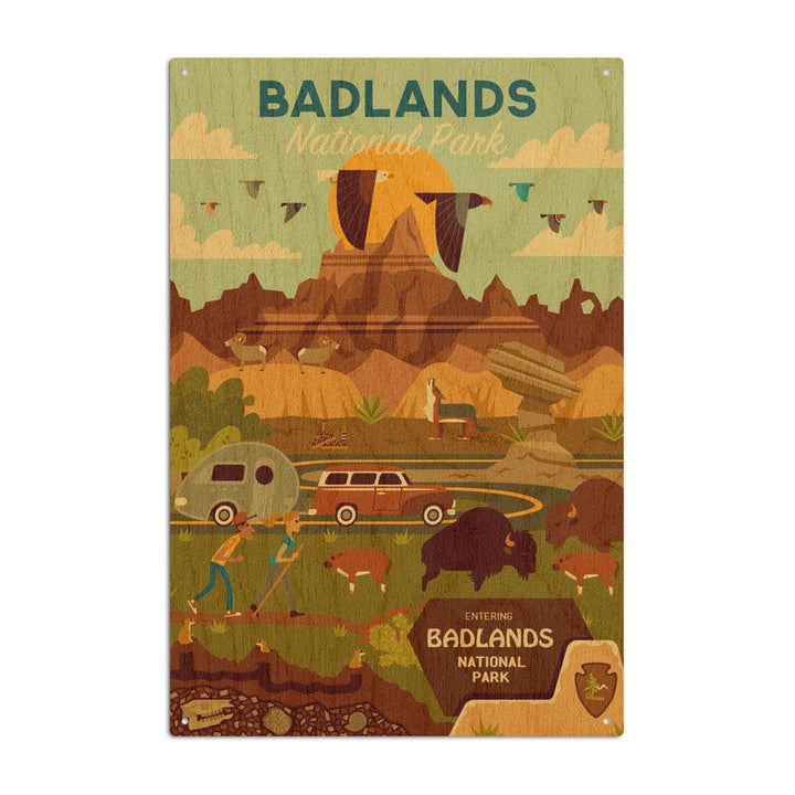 Badlands National Park, South Dakota, Geometric National Park Series, Lantern Press Artwork, Wood Signs and Postcards Wood Lantern Press 10 x 15 Wood Sign 