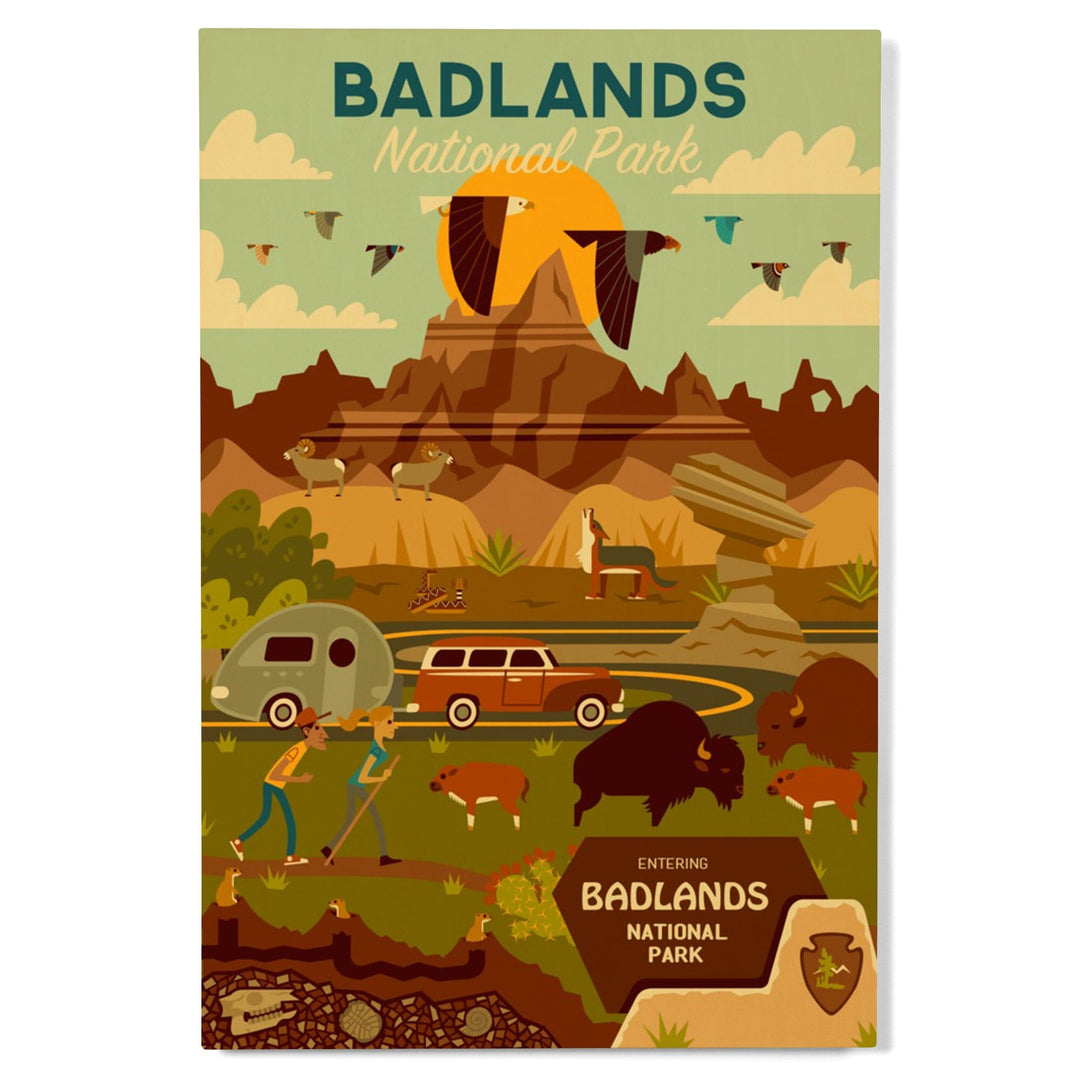 Badlands National Park, South Dakota, Geometric National Park Series, Lantern Press Artwork, Wood Signs and Postcards Wood Lantern Press 