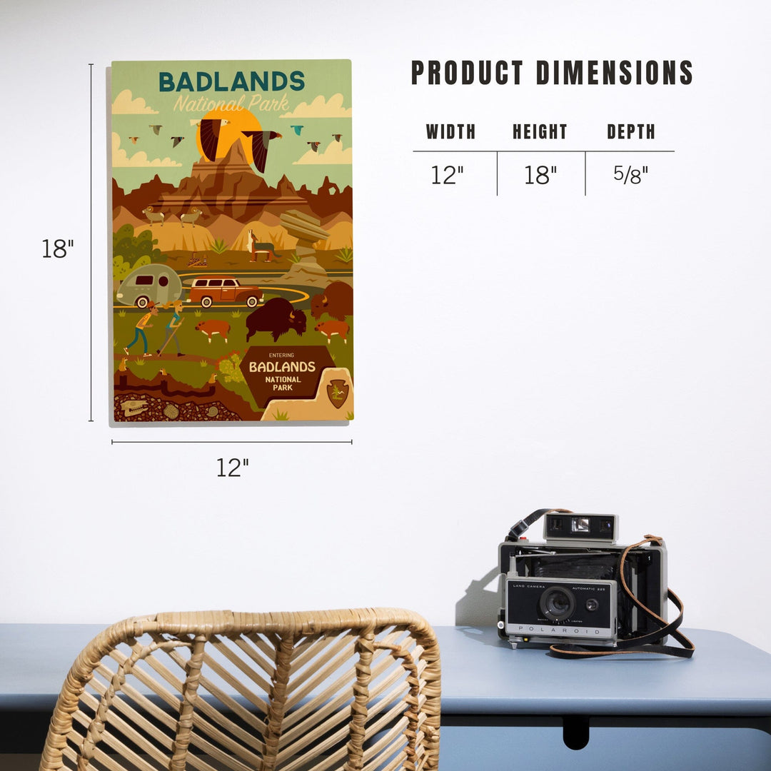 Badlands National Park, South Dakota, Geometric National Park Series, Lantern Press Artwork, Wood Signs and Postcards Wood Lantern Press 
