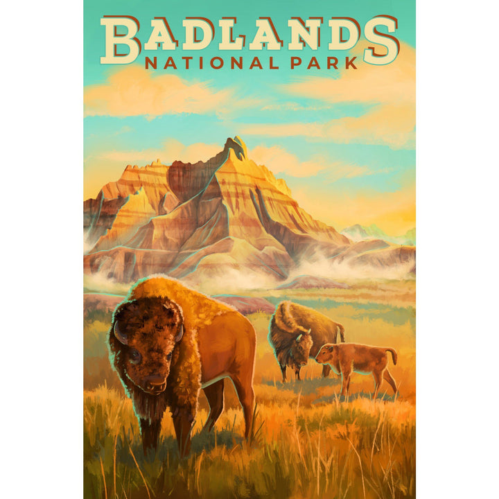 Badlands National Park, South Dakota, Oil Painting, Lantern Press Artwork, Towels and Aprons Kitchen Lantern Press 