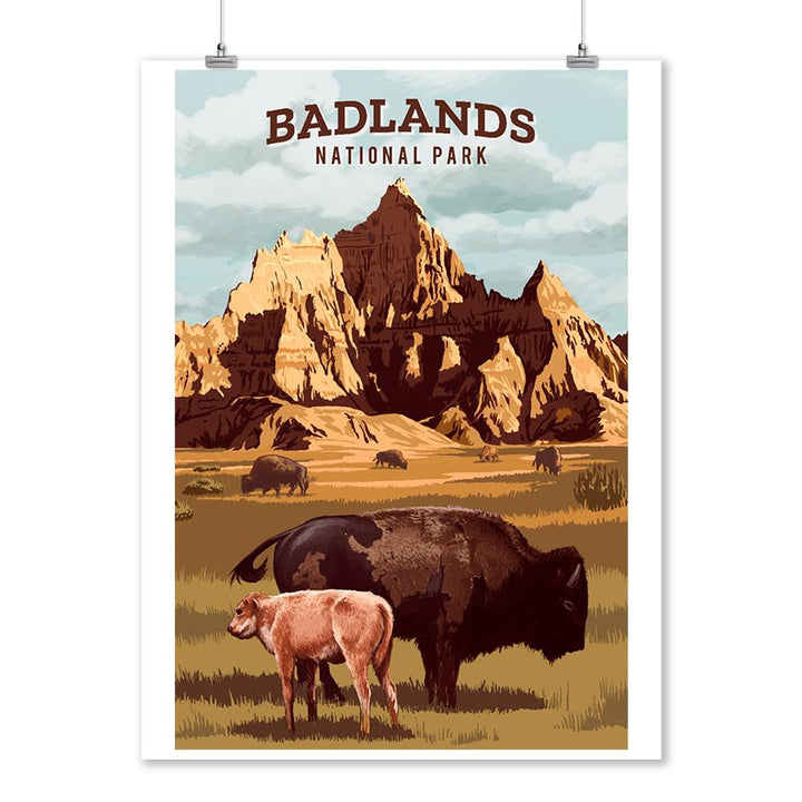 Badlands National Park, South Dakota, Painterly National Park Series, Art Prints and Metal Signs Art Lantern Press 12 x 18 Art Print 
