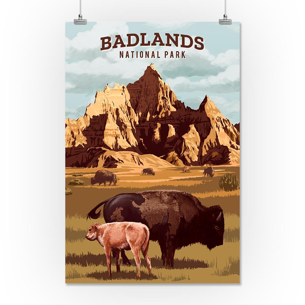 Badlands National Park, South Dakota, Painterly National Park Series, Art Prints and Metal Signs Art Lantern Press 16 x 24 Giclee Print 