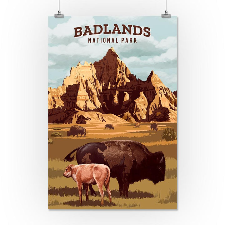 Badlands National Park, South Dakota, Painterly National Park Series, Art Prints and Metal Signs Art Lantern Press 24 x 36 Giclee Print 