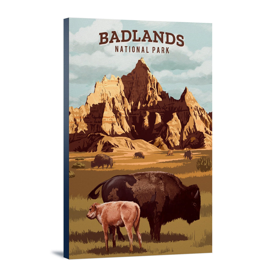 Badlands National Park, South Dakota, Painterly National Park Series, Stretched Canvas Canvas Lantern Press 12x18 Stretched Canvas 