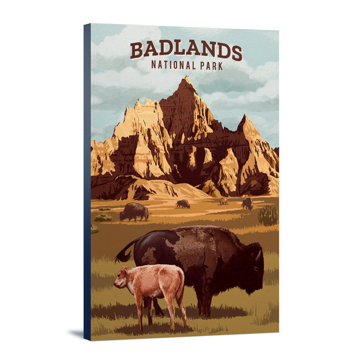 Badlands National Park, South Dakota, Painterly National Park Series, Stretched Canvas Canvas Lantern Press 24x36 Stretched Canvas 