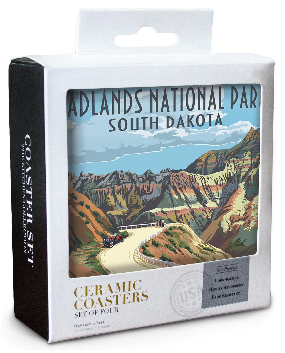 Badlands National Park, South Dakota, Road Scene, Lantern Press Artwork, Coaster Set Coasters Lantern Press 