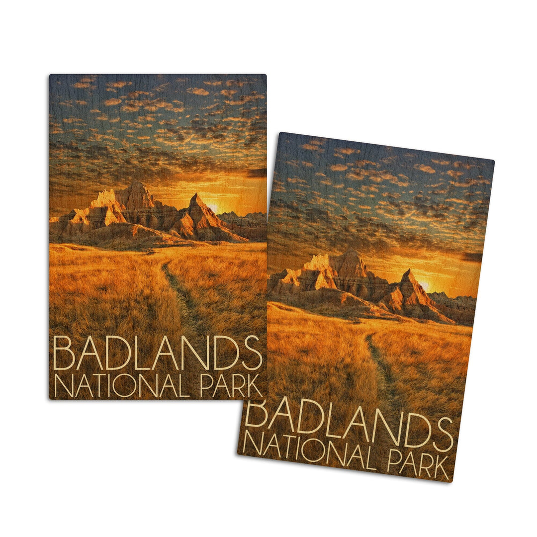 Badlands National Park, South Dakota Sunset, Lantern Press Photography, Wood Signs and Postcards Wood Lantern Press 4x6 Wood Postcard Set 
