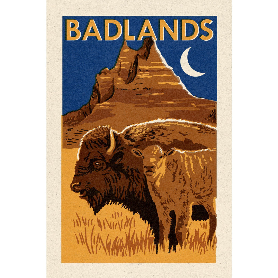 Badlands National Park, Woodblock, Lantern Press Artwork, Stretched Canvas Canvas Lantern Press 