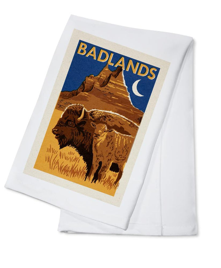 Badlands National Park, Woodblock, Lantern Press Artwork, Towels and Aprons Kitchen Lantern Press Cotton Towel 