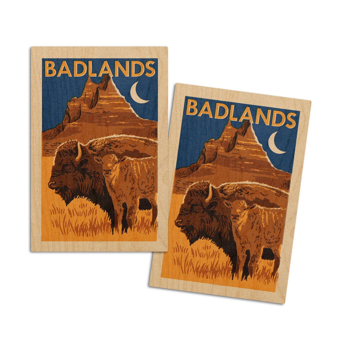 Badlands National Park, Woodblock, Lantern Press Artwork, Wood Signs and Postcards Wood Lantern Press 4x6 Wood Postcard Set 