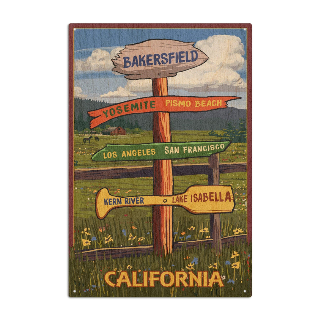 Bakersfield, California, Destination Signpost, Lantern Press Artwork, Wood Signs and Postcards Wood Lantern Press 10 x 15 Wood Sign 