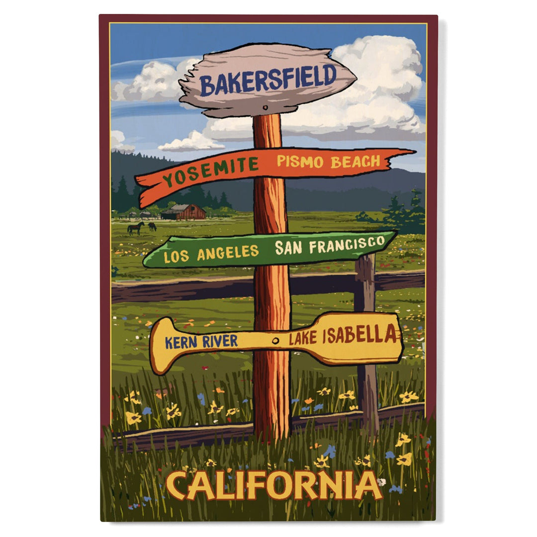 Bakersfield, California, Destination Signpost, Lantern Press Artwork, Wood Signs and Postcards Wood Lantern Press 