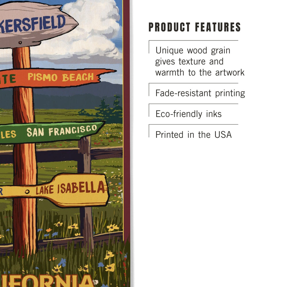 Bakersfield, California, Destination Signpost, Lantern Press Artwork, Wood Signs and Postcards Wood Lantern Press 