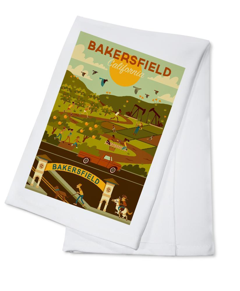 Bakersfield, California, Rural Geometric, Lantern Press Artwork, Towels and Aprons Kitchen Lantern Press 