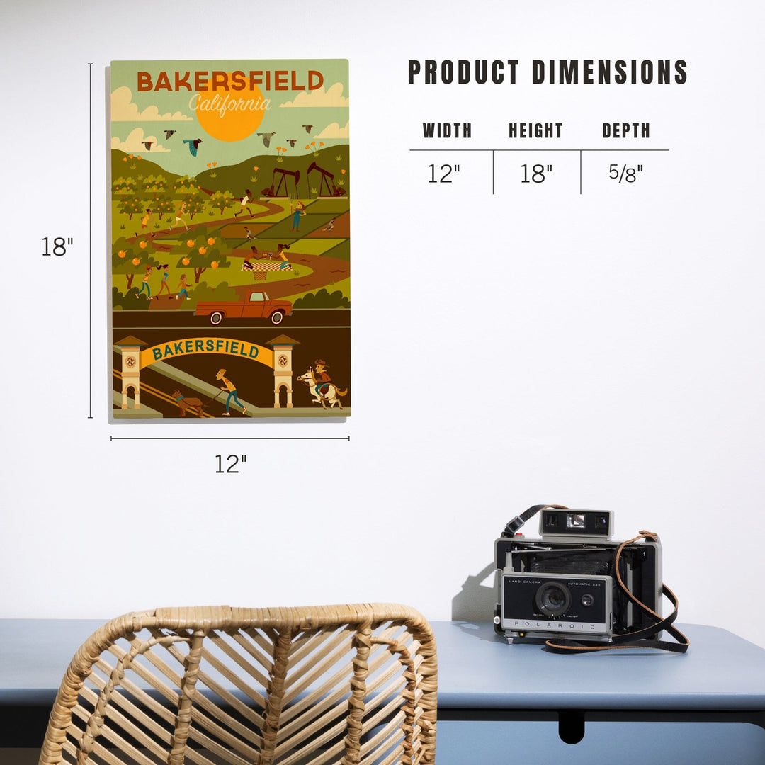 Bakersfield, California, Rural Geometric, Lantern Press Artwork, Wood Signs and Postcards Wood Lantern Press 