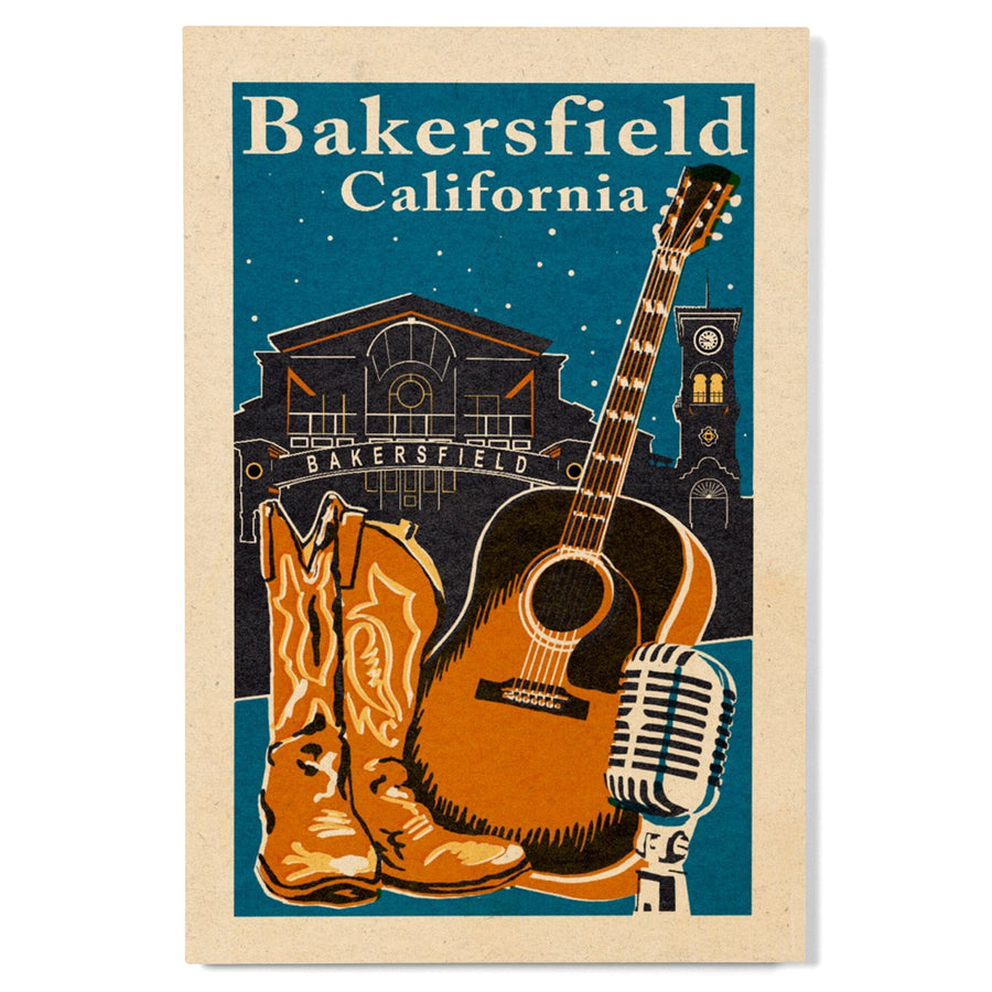 Bakersfield, California, Woodblock, Lantern Press Artwork, Wood Signs and Postcards Wood Lantern Press 