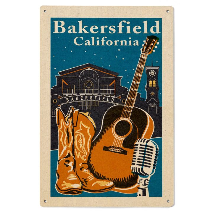 Bakersfield, California, Woodblock, Lantern Press Artwork, Wood Signs and Postcards Wood Lantern Press 