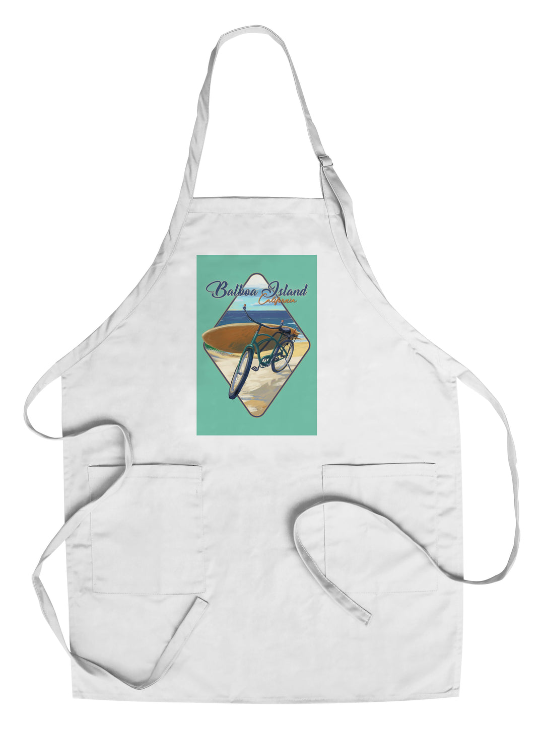 Balboa Island, California, Beach Cruiser on Beach, Contour, Lantern Press Artwork Kitchen Lantern Press Chef's Apron 