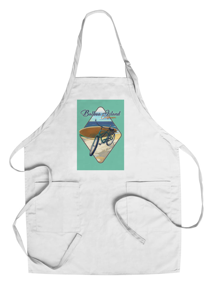 Balboa Island, California, Beach Cruiser on Beach, Contour, Lantern Press Artwork Kitchen Lantern Press Chef's Apron 