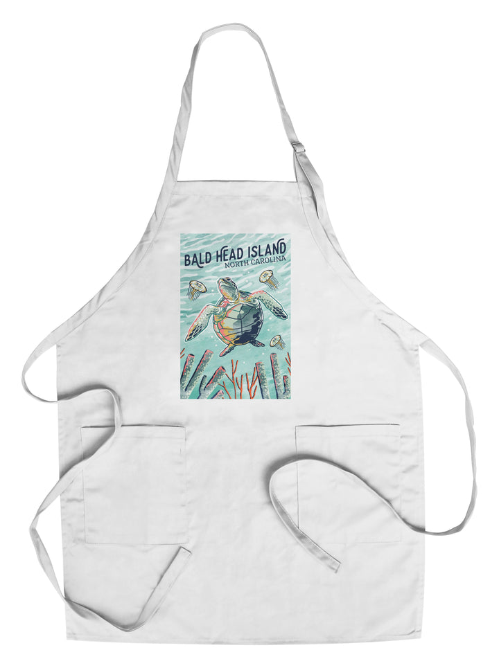Bald Head Island, North Carolina, Graphic Pastel, Sea Turtle, Lantern Press Artwork, Towels and Aprons Kitchen Lantern Press Chef's Apron 
