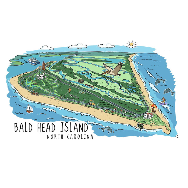 Bald Head Island, North Carolina, Line Drawing, Lantern Press Artwork, Towels and Aprons Kitchen Lantern Press 