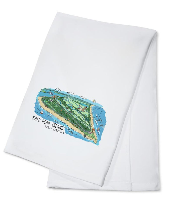 Bald Head Island, North Carolina, Line Drawing, Lantern Press Artwork, Towels and Aprons Kitchen Lantern Press Cotton Towel 