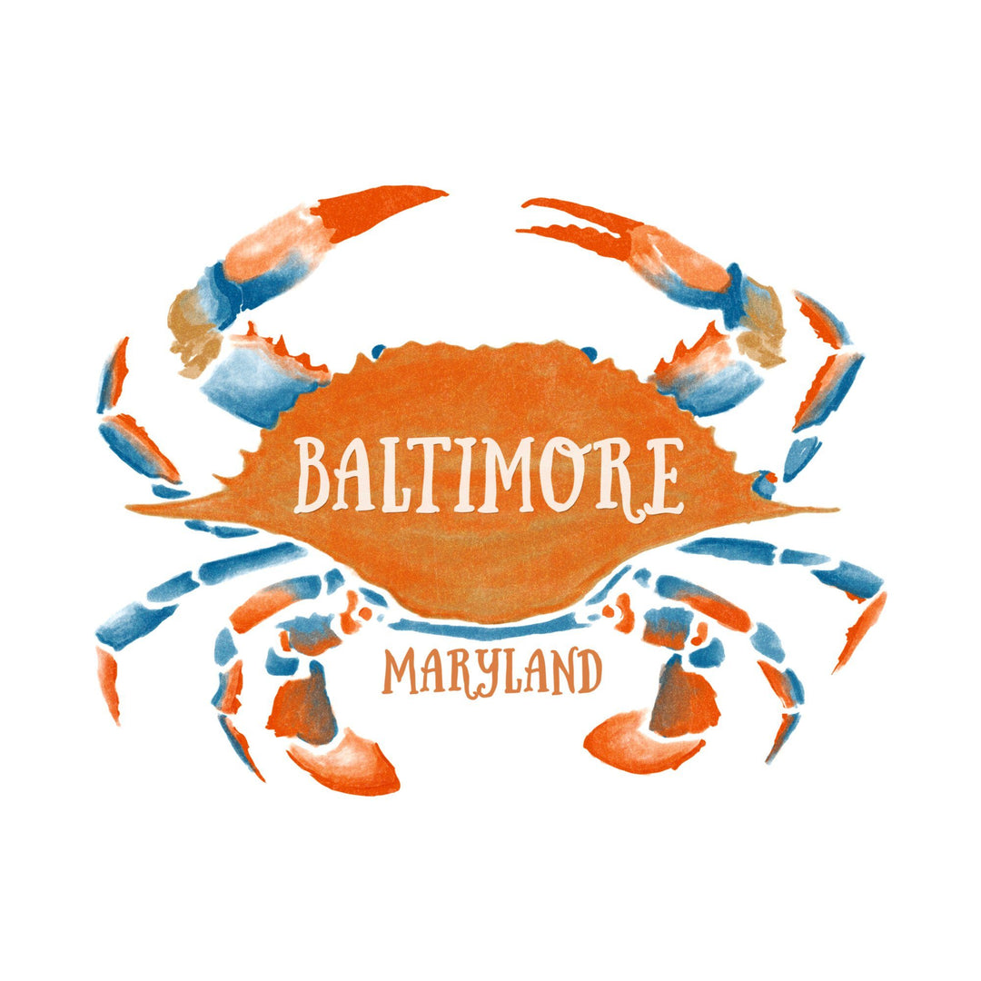 Baltimore, Maryland, Blue Crab, Blue & Orange Watercolor, Lantern Press Artwork, Stretched Canvas Canvas Lantern Press 