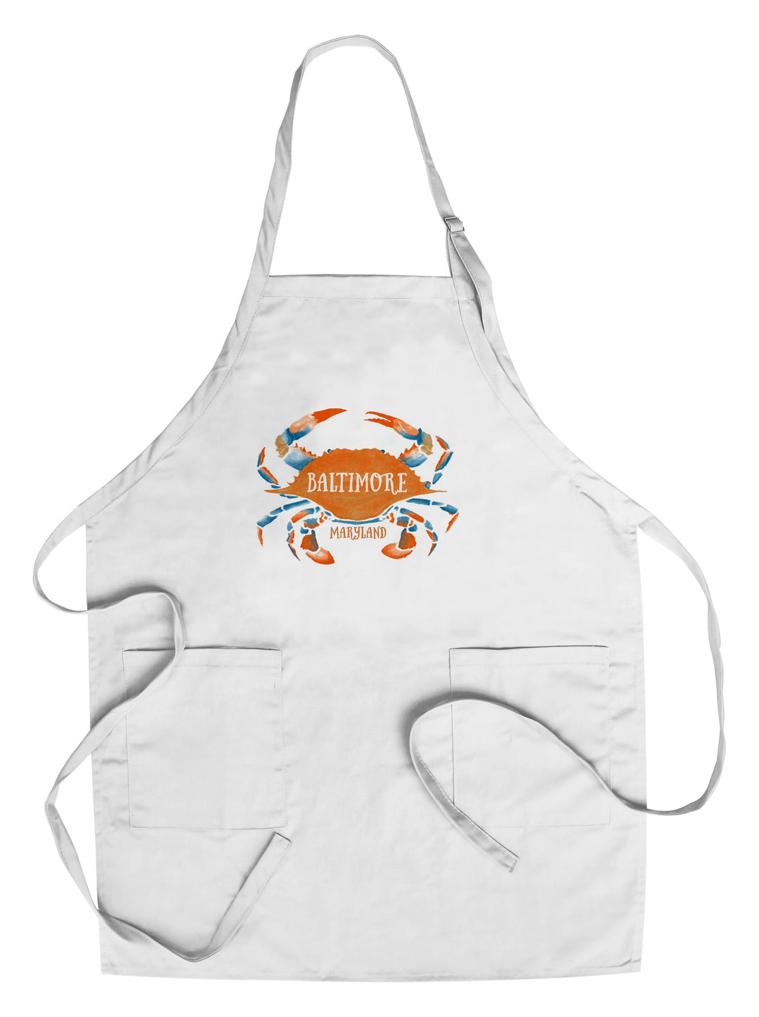 Baltimore, Maryland, Blue Crab, Blue & Orange Watercolor, Lantern Press Artwork, Towels and Aprons Kitchen Lantern Press Chef's Apron 