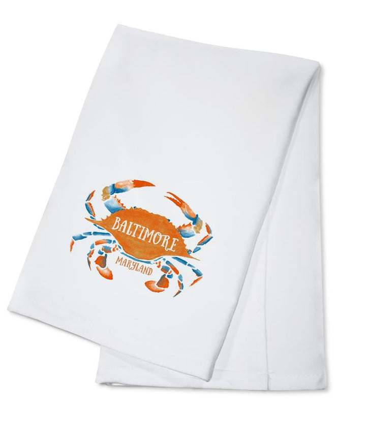 Baltimore, Maryland, Blue Crab, Blue & Orange Watercolor, Lantern Press Artwork, Towels and Aprons Kitchen Lantern Press Cotton Towel 