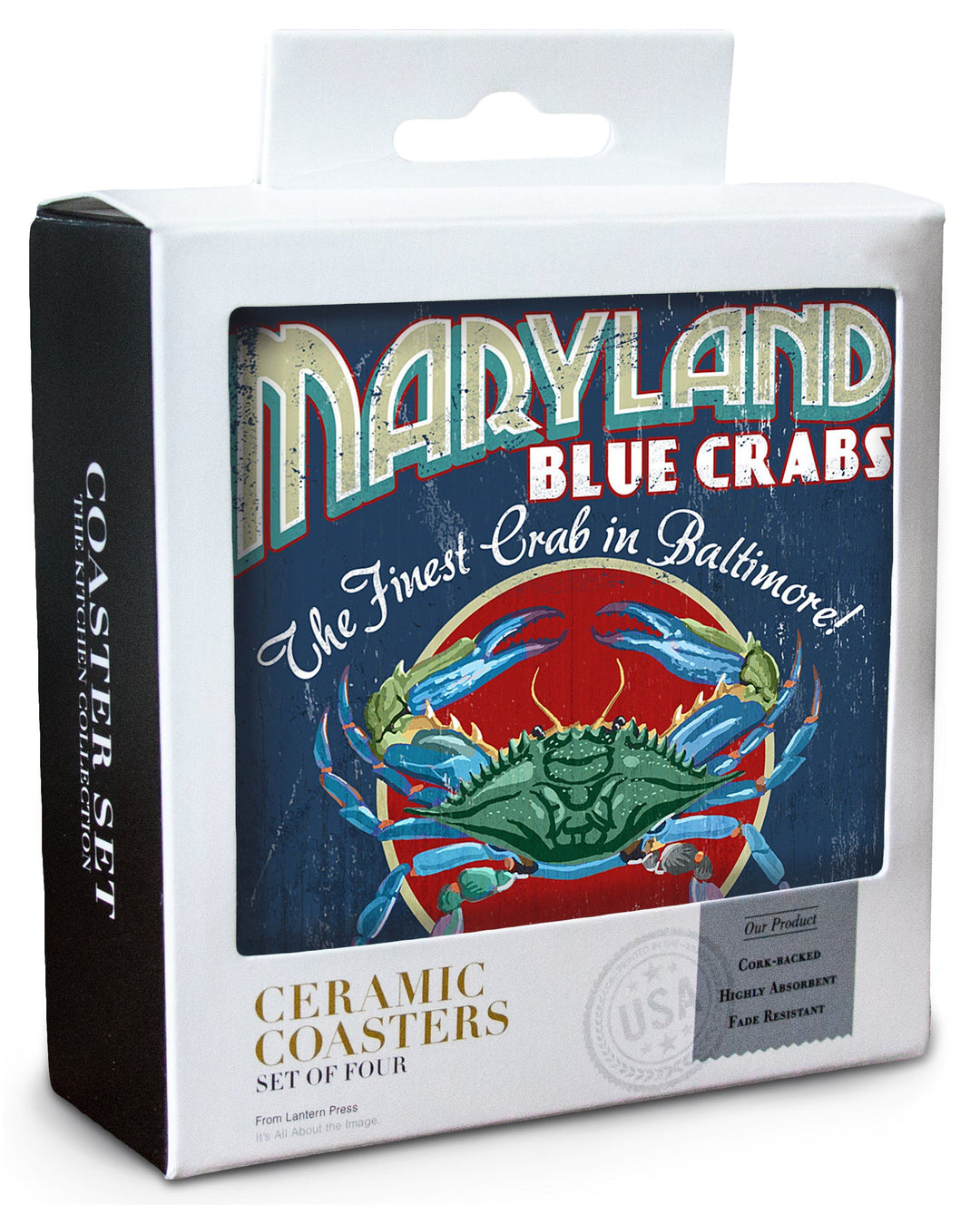 Baltimore, Maryland, Blue Crabs Vintage Sign, Lantern Press Artwork, Coaster Set Coasters Lantern Press 