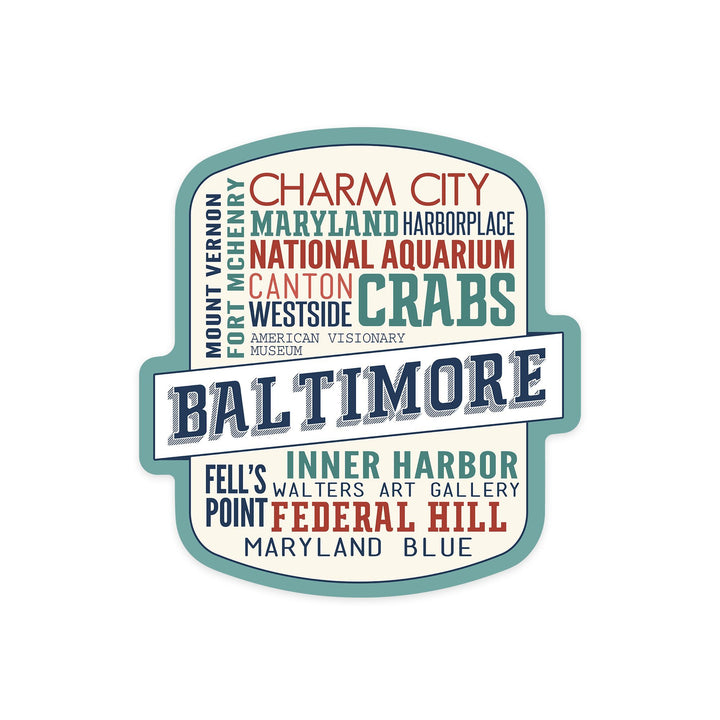 Baltimore, Maryland, City Typography, Contour, Lantern Press Artwork, Vinyl Sticker Sticker Lantern Press 