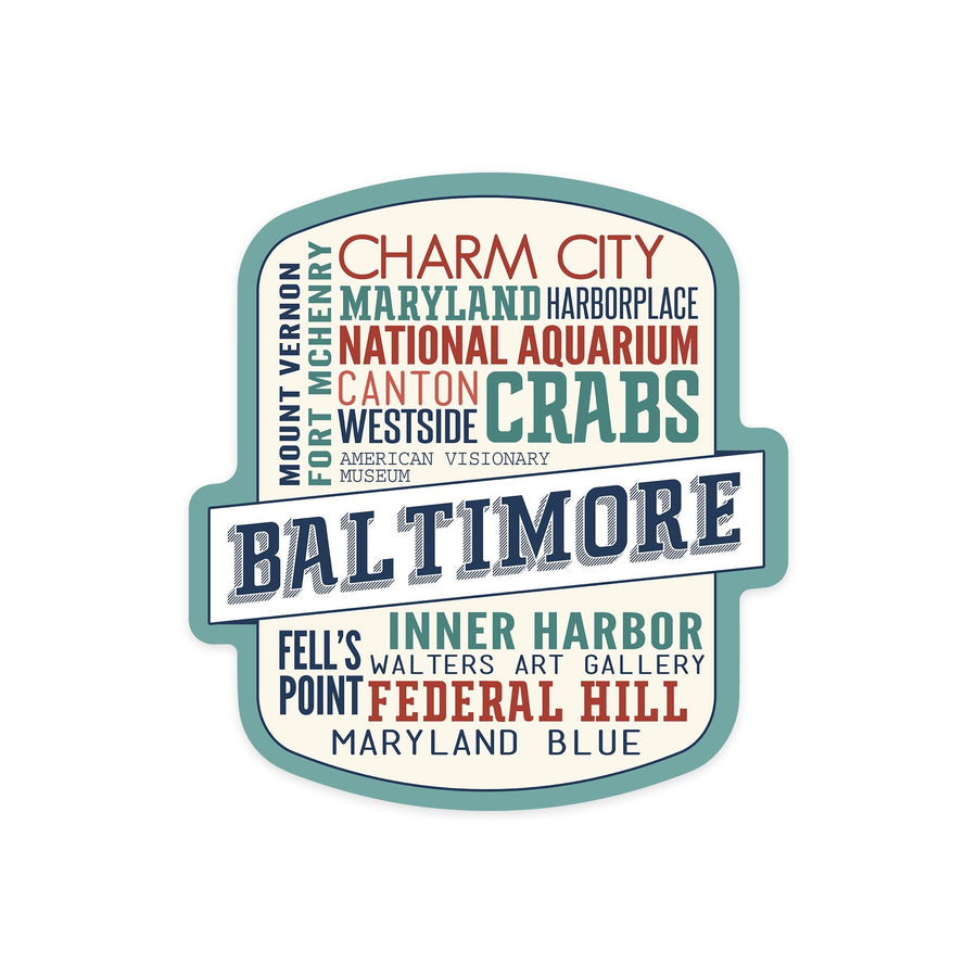 Baltimore, Maryland, City Typography, Contour, Lantern Press Artwork, Vinyl Sticker Sticker Lantern Press 