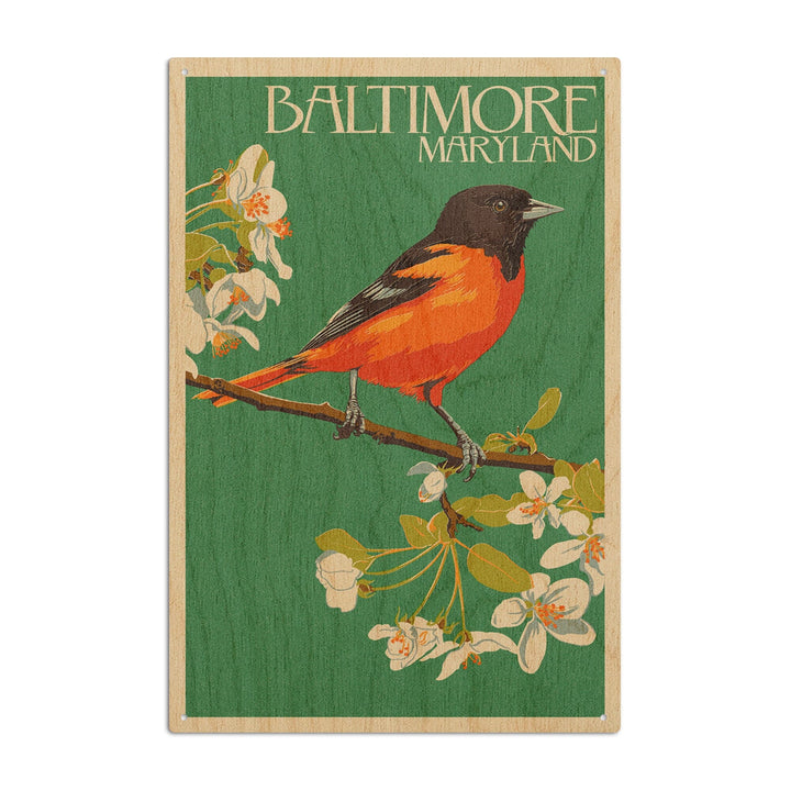 Baltimore, Maryland, Oriole Letterpress, Lantern Press Artwork, Wood Signs and Postcards Wood Lantern Press 10 x 15 Wood Sign 