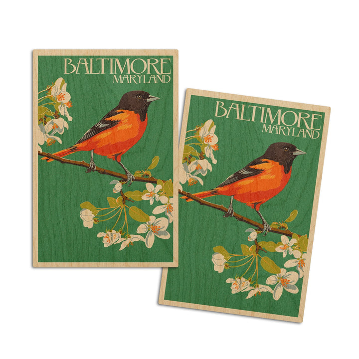 Baltimore, Maryland, Oriole Letterpress, Lantern Press Artwork, Wood Signs and Postcards Wood Lantern Press 4x6 Wood Postcard Set 