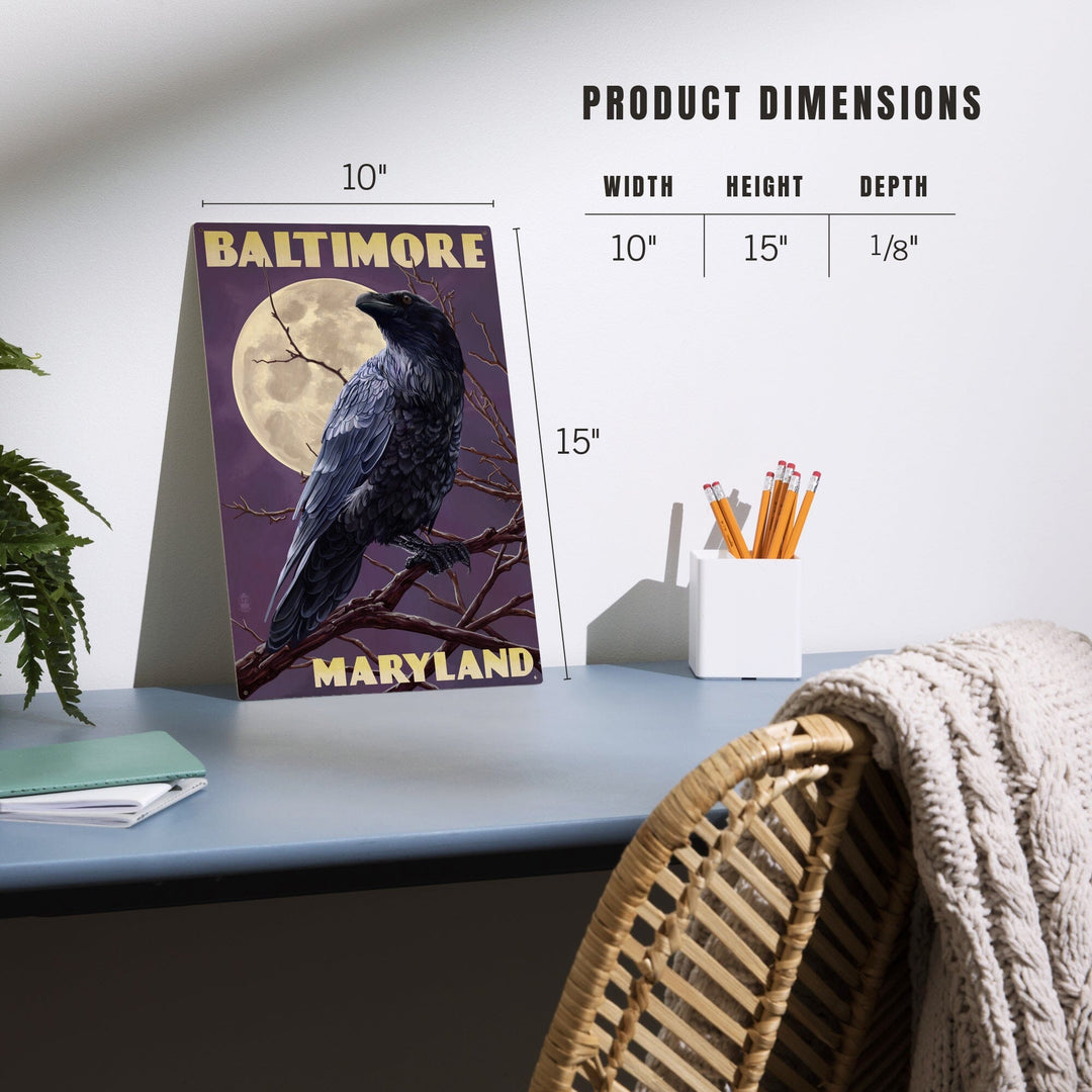 Baltimore, Maryland, Raven and Moon Purple Sky, Lantern Press Artwork, Wood Signs and Postcards Wood Lantern Press 