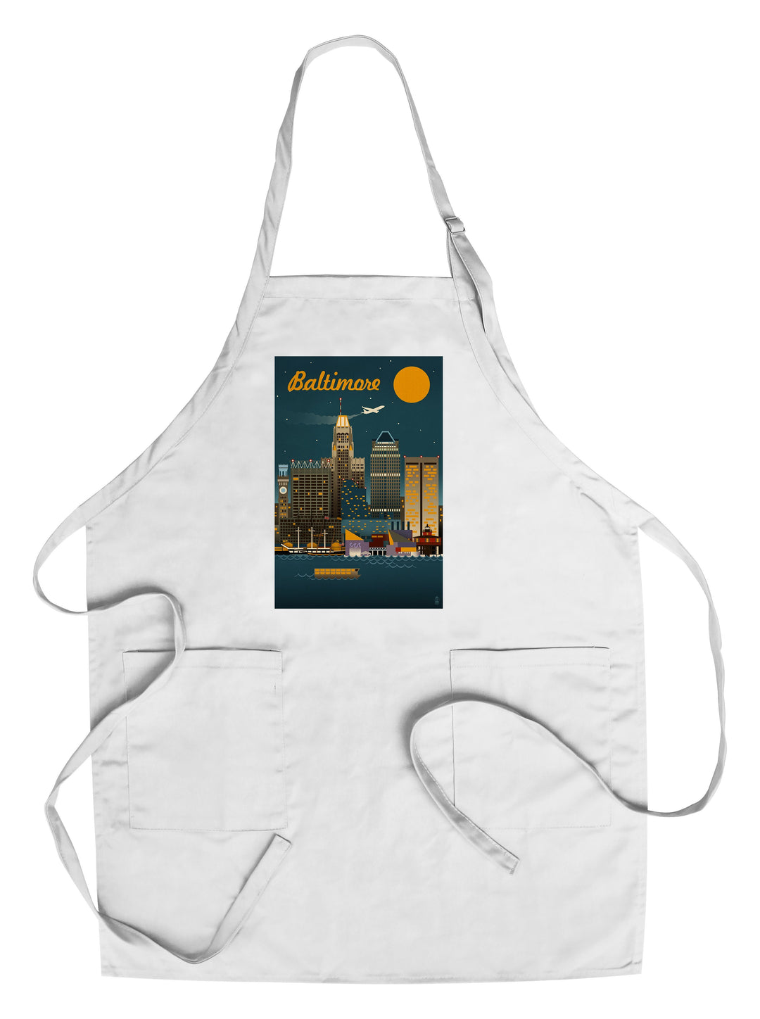 Baltimore, Maryland, Retro Skyline, Lantern Press Artwork, Towels and Aprons Kitchen Lantern Press Chef's Apron 